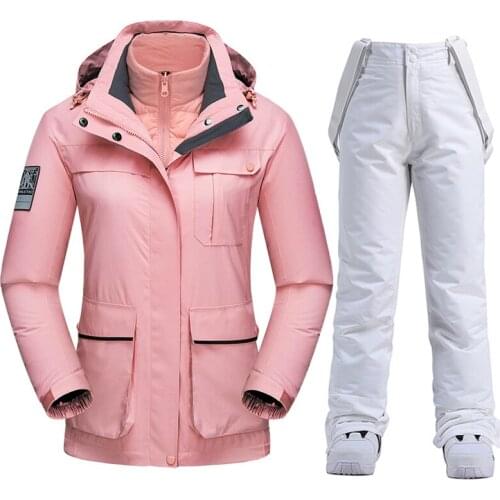 Womens Down Liner Ski Jackets and Pants Suit Waterproof Windproof Skiing Snowboard Jackets Female Snow Costumes Outdoor Wear