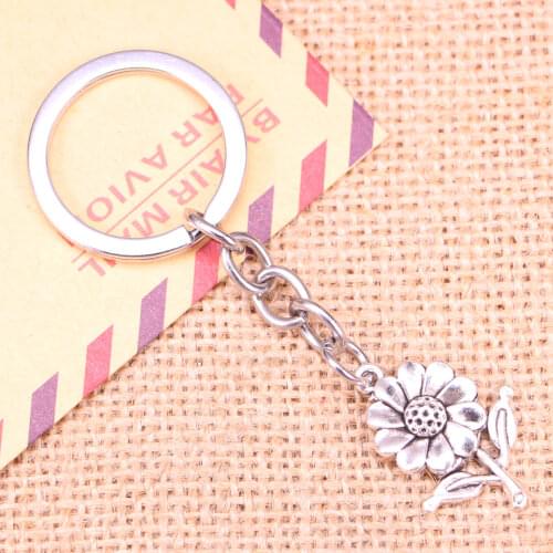20pcs New Fashion Keychain 27x20mm sunflower flower Pendants DIY Men Jewelry Car Key Chain Ring Holder Souvenir For Gift