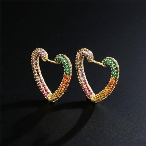 2021 New Fashion Personality Women Earring Jewelry Gold Color Heart Shape Hoop Earrings Femme Brinco CZ Bijoux