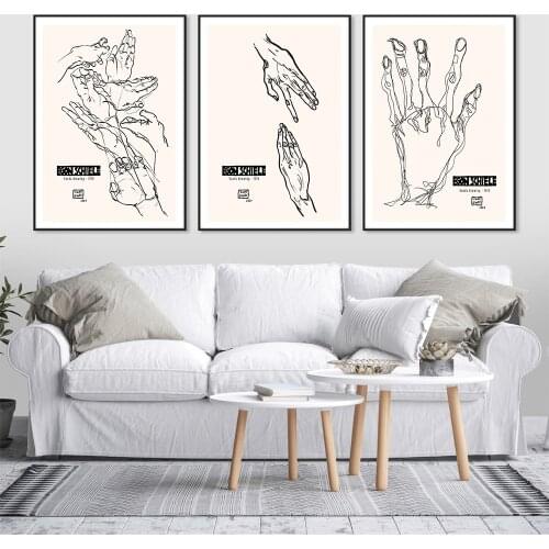 Abstract Hands Line Drawing Picture Home Decor Nordic Canvas Schiele Wall Art Figure Body Hand Posters and Print for Living Room