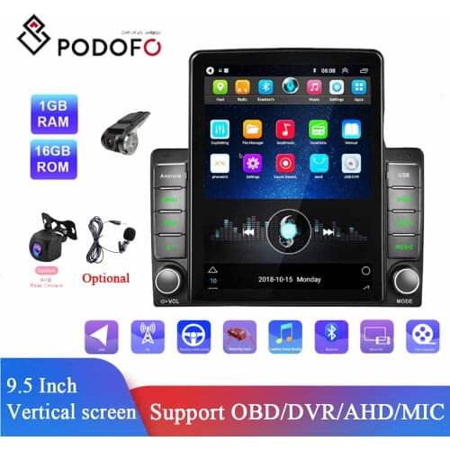 Podofo Car Radio 2 Din Android Multimedia MP5 Player Wifi GPS 9.5 " Inch Vertical Screen FM Stereo Receiver For Universal