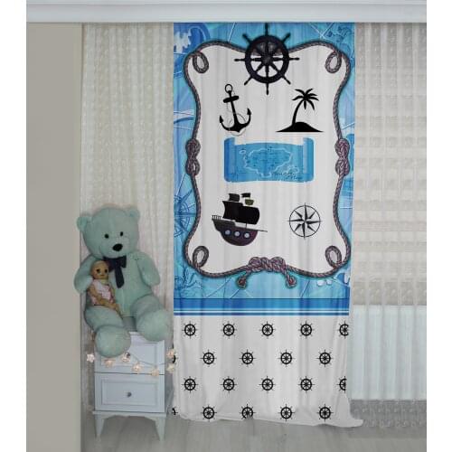 Sailor patterned background curtain velvet curtain children room drape pirate sea star rudder anchor ocean traveler