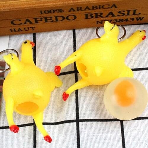 Squeeze Chicken Spoof Laying Egg Keychain Vent Decompression Stress Relief Fidget Toys Keyrings Novelty Durable Toy
