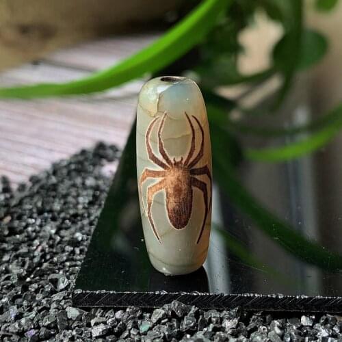 1PC 30mm Spider Natural Tibetan Dzi Agates Beads Vintage Buddha Jewelry Healing Grey Green Agat Stone Beads for Women Men