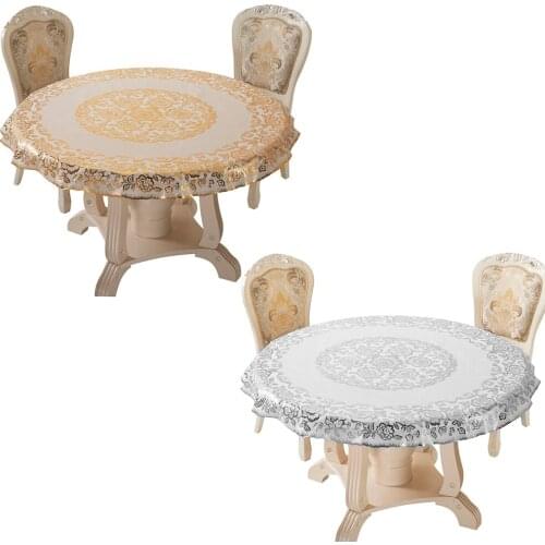 Decorative Gold Stamping Table Cloth Waterproof Round Tablecloth PVC Lace Table Protector Foe Home Restaurant Party Weedding