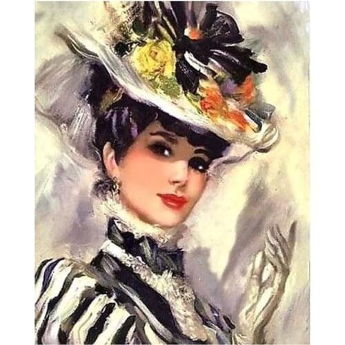 DIY 5D Diamond Embroidery Full Resin square"hat lady"Diamond Picture Home Wall Decor Mosaic unfinished Diamond Painting FC084