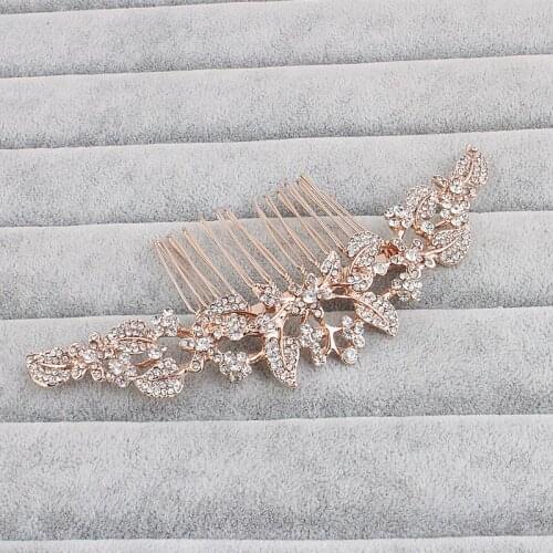 SLBRIDAL Hot Selling Art Deco Clear Rhinestones Crystal Flower Leaf Alloy Wedding Hair Comb Bridal Hair Accessories Hair Jewelry