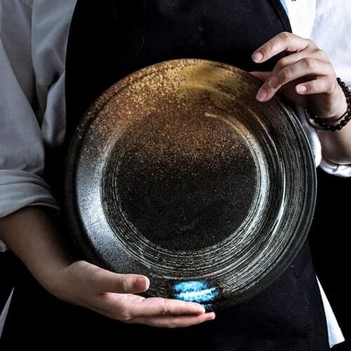 Ceramic Flat Plate Household Round Shallow Plate Creative Steak Pasta Plate Vegetable Plate Fruit Salad Dessert Plate