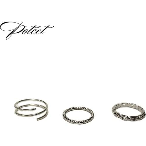 POTCET Stainless Steel Titanium Rings Adjustable Vintage Simplicity Female Jewelry Geometric Trend