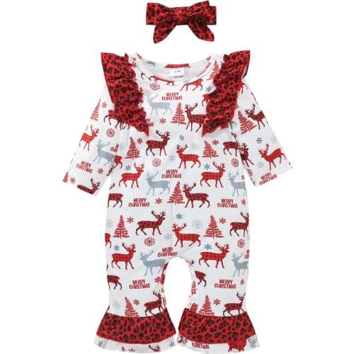 0-18M Newborn Baby Girl Autumn Christmas Clothing Long Sleeve Animal Printed Jumpsuit 2Pcs Outfit