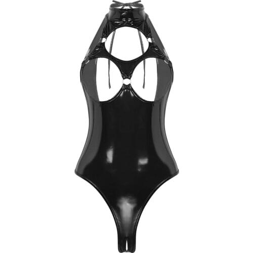 Women Latex Bodysuit Lingerie Sexy Wetook Leather Sleeveless Open Croch Nipples Teddy Jumpsuit Catsuit Porn Underwear Pole Dance
