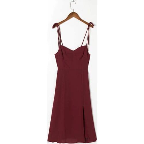 Summer Womens Casual Solid Color Bowknot Decorated Slim Slim Sling Dress