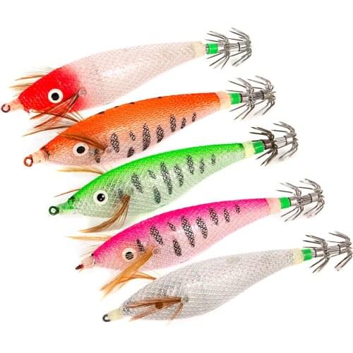 Lixada Fishing Lure 6cm / 8cm Luminous Squid Jig Fishing Wood Shrimp Lure Squid Cuttlefish Jig Lure Bait Fishing Lure Accessory