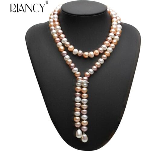 Fashion long Multicolor pearl necklace 100% genuine freshwater pearl necklace fashion jewelry for brithday gift