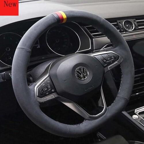 Customized Hand-Stitched Leather Suede Car Steering Wheel Cover for Volkswagen Passat Magotan B8 Sagitar Teramon Accessories
