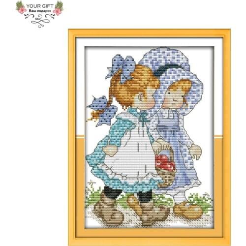 Joy Sunday R924 14CT 11CT Counted and Stamped Home Decor Work Together With One Heart Needlework Embroidery Cross Stitch kits