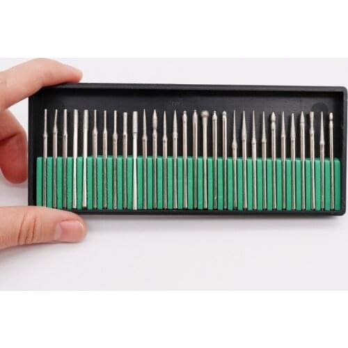 30PCS Mini Diamond Point Burr Bits Head Accessories 2.35mm Shank Grinding Needle Carving Polishing Set Mounted Drill Tool