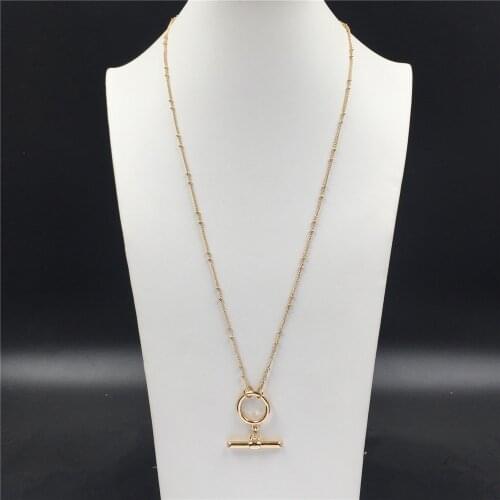 2020 New Trendy Gold Color Plating T bar O bar Pendant Necklace For Women Girl Unique Special Party Jewelry