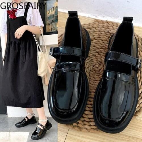 New Womens Shoes Small Leather Shoes Women Uniform Shoes One-word Buckle Soft Sole Japanese Mary Jane Single Shoes Women