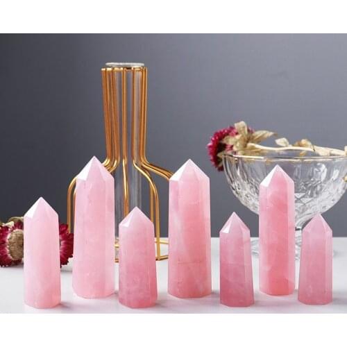 New Hot Fashion Natural Rock Rose Quartz Crystal Point Healing Stone Pure Color Obelisk Wand Pink 40-100MM