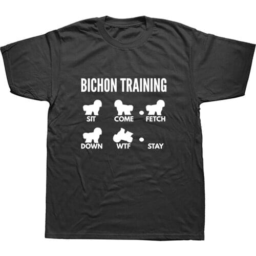 Training Bichon Frise Tricks Birthday Funny Unisex Graphic Fashion New Cotton Short Sleeve T Shirts O-Neck Harajuku T-shirt