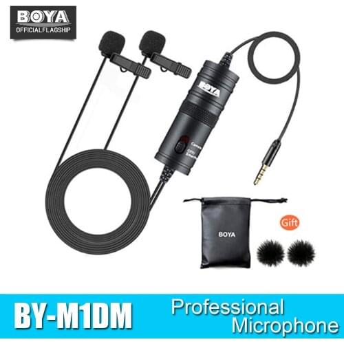 BOYA BY-M1DM Microphone with 6M Cable Dual-Head Lavalier Lapel Clip-on for DSLR Canon Nikon iPhone Camcorders Recording VS BY-M1