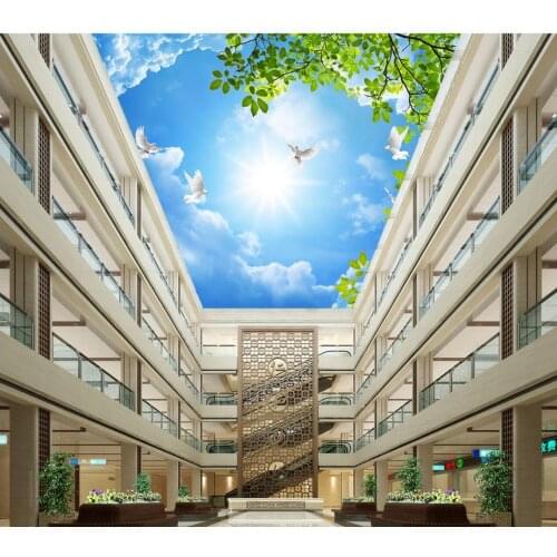 Custom photo wallpaper Zenith ceiling Dove tree leaves clouds ceiling Living room TV background 3d mural wall paper