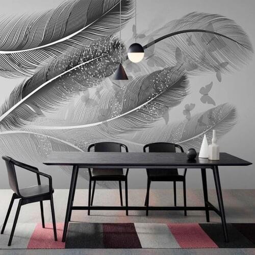 Custom Any Size Mural Wallpaper Nordic Modern Minimalist 3D Black And White Gray Feather Butterfly TV Sofa Background Wall Mural