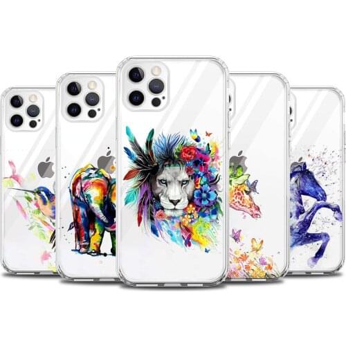 Transparent Case For Apple iPhone 11 12 Pro Max XR 7 8 Plus X XS SE 2020 6 6S 5 5S Soft Silicone Phone Cover Colorful Animal Cas