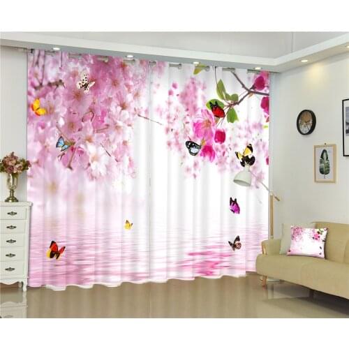 Pink Floral Luxury 3D Window Curtains For Living Room Bedding Room Blackout Curtains Home Decor Tapestry Cortinas Rideaux