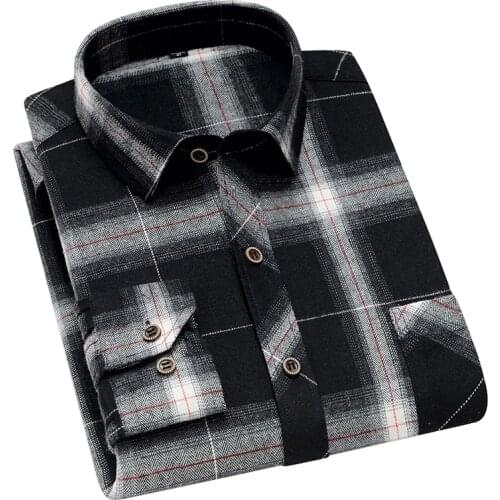 Aoliwen brand men 45% cotton black white Long Sleeve Plaid Shirt trend casual sweat absorption comfortable soft slim fit shirts