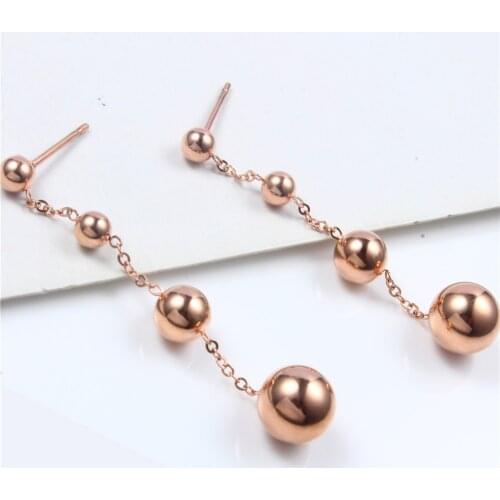 Stainless Steel Balls Earrings Female Rose Gold Drop Earrings Korean Fashion Long Earrings Gifts For Women Accesories Jewelry