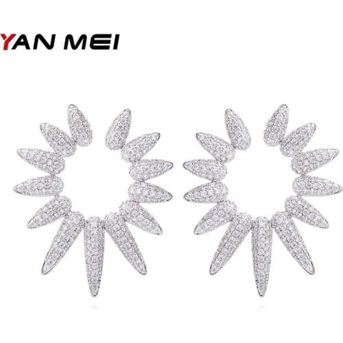 YANMEI CZ Geometric Open Stud Earrings For Women Full Rhinestone Sunshine Circle Jewelry Oorbel Fashion Accessories YME8057