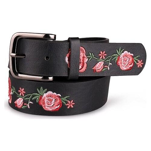 Angry Snake Belts For Women Fashion Embroider Belt Sweet Flower Black High Quality Girls Waist Belt