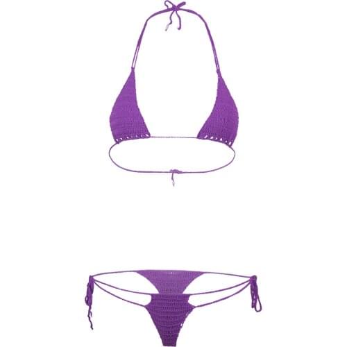 Womens Sexy Crochet Bathing Suit Lace-up Lingerie Bikini Sets Micro Swimsuit Sunbathing Swimwear Beachwear Bra with G-String