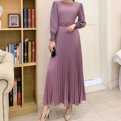 2021 autumn temperament Design French Pleated Maxi Dress Women Elegant O Neck Long Sleeve A-line Fashion Streetwear Long Dress