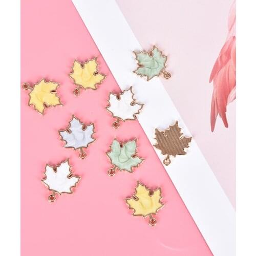 10pcs Drop Oil Maple Leaf Enamel Charms Pendants Gold Tone Metal Leaves Charms Fit DIY Earring Bracelet Hair Jewelry Accessories