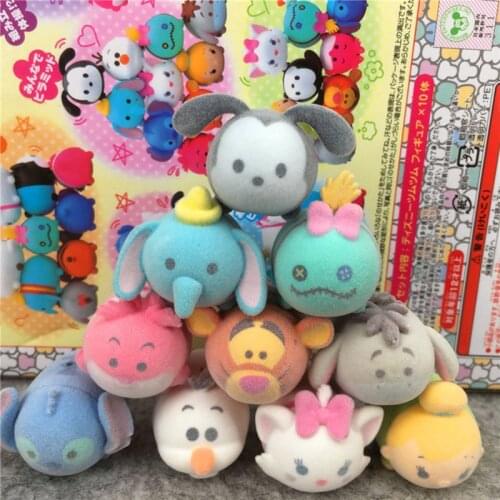 10Pcs/Set Disney Tsum Tsum Flocked Cinderella Dumbo Tigger Marie Cat Stitch and Friend Action Figure Dolls Ornaments Kids Gift
