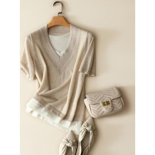 100% cashmere v neck sweater woman 2020 new styles short sleeve softness knitwear autumn fashion patchwork pullovers female