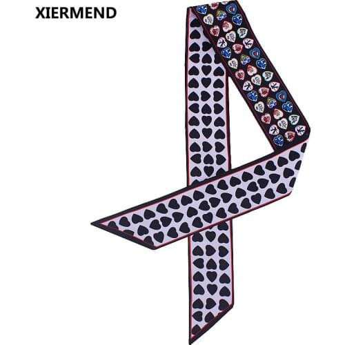 120cm*7cm scarf new love printing silk scarf women tied bag handle ribbon head skinny scarves