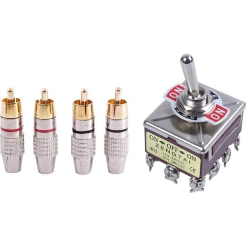 4 X RCA Male Plug Non Solder Audio Video Locking Adapter Connector With 3 Positions 12 Pin Latching Toggle Switch