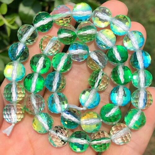 6/8/10mm Faceted Green MoonStone Glitter Shiny Crystal Quartz Beads Round Loose Spacer Beads For Jewelry Making DIY Bracelets