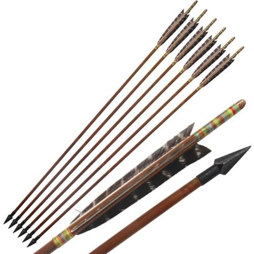 6Pcs/Lot Handmade Bamboo ArrowsEagle Feather for 20-70Lbs Long Bow/Recurve Bow Hunting Archery