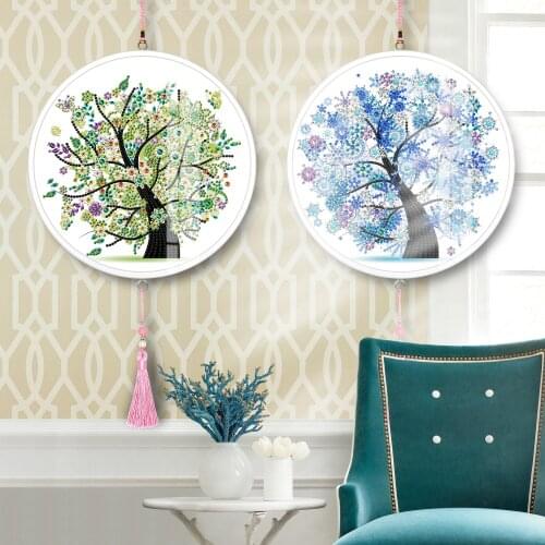 Round Framed Tassel Diamond Painting Mural Partial Animal Peacock Owl Wolf Mandala Scenery Diamond Mosaic Embroidery Home Decor