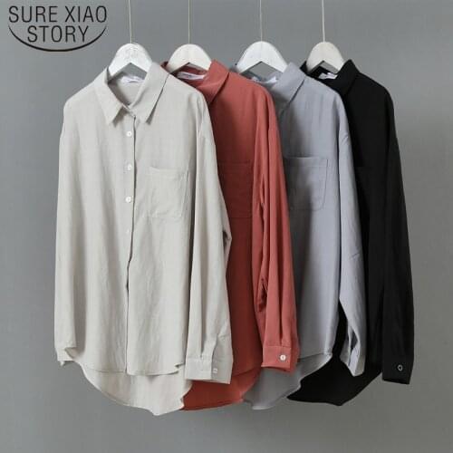 Blusas Mujer De Moda 2021 Autumn Winter Thick Single Pocket Long Sleeve Women Blouses Pure Color Shirts Women Regular 6651 50