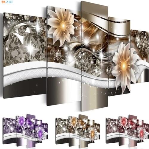 Wealth and Luxury Canvas Art 5 Panel Flowers Print Large Poster Canvas Painting Wall Pictures for Living Room Wall Art Decor