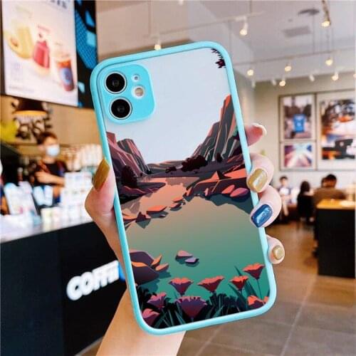 Hand painted Landscape art Phone Case For iphone 12 11 Pro Max Mini XS 8 7 Plus X SE 2020 XR Matte Transparent Light blue Cover