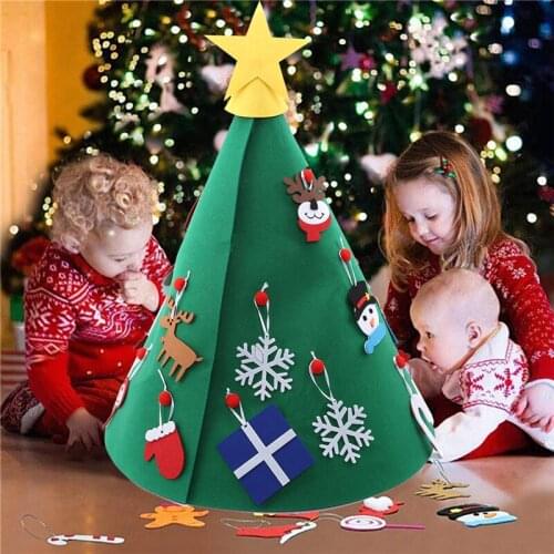 Kids DIY Felt Christmas Tree New Year Kids Gifts Toys With Ornaments Artificial Tree Xmas Home Decoration Hanging Ornaments