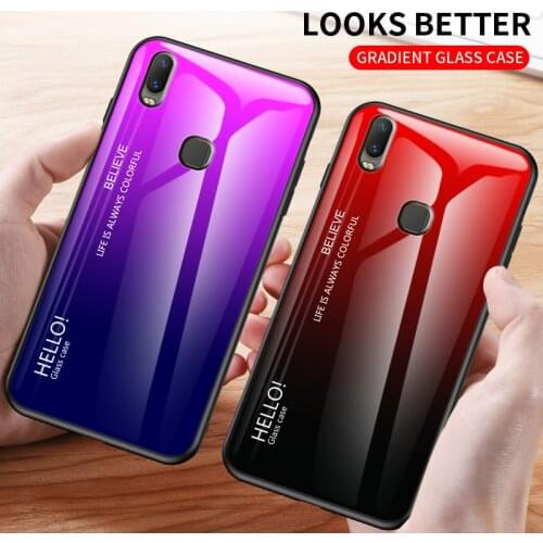 For VIVO Y11 2019 Case Fashion Hard Tempered Glass Luxury Gradient Protective Back Cover case For vivo y11 2019 shell