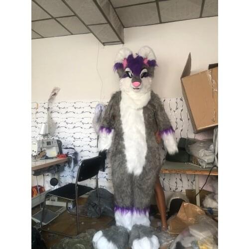 Customized available real photo full sets purple husky dog Suit fursuit Costume fox Party Fancy Dress Carnival Gift